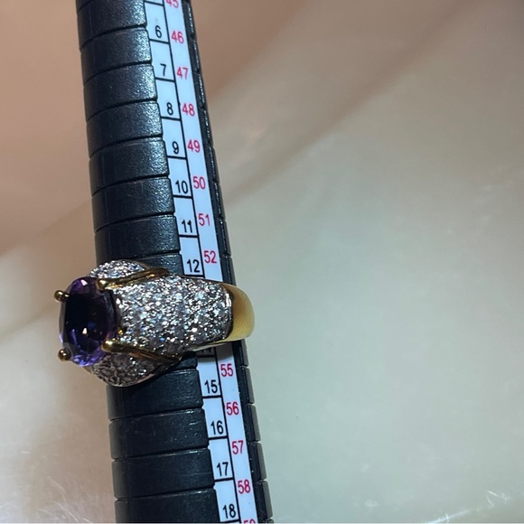 🍾Gorgeous 925 Silver Amethyst & Zircon Dome Dinner Ring! - Picture 14 of 14